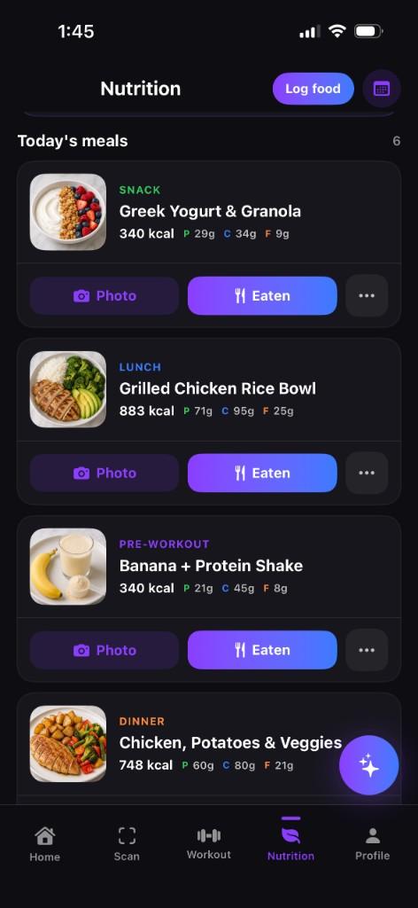 Today's meals list